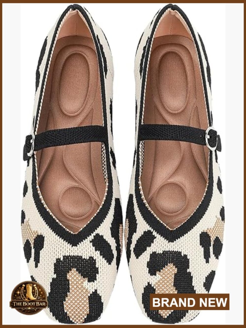 Square Toe Knit Ballet Flats with Ankle Strap Washable Comfortable Mary Jane